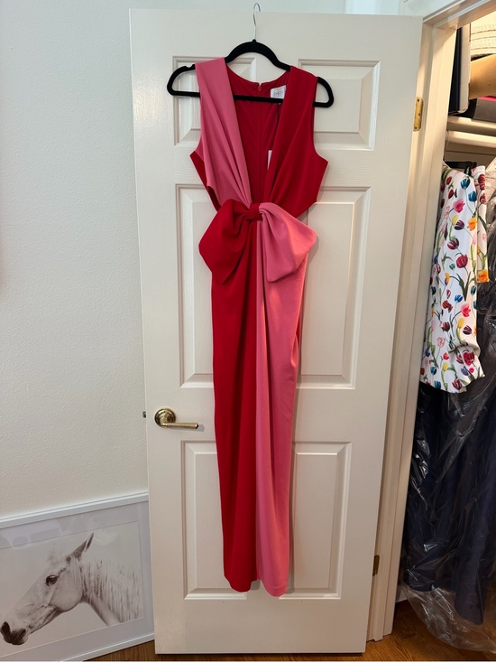 One33 Social Dresses & Skirts - Colorblock Pink & Red Knot-Front Maxi Dress